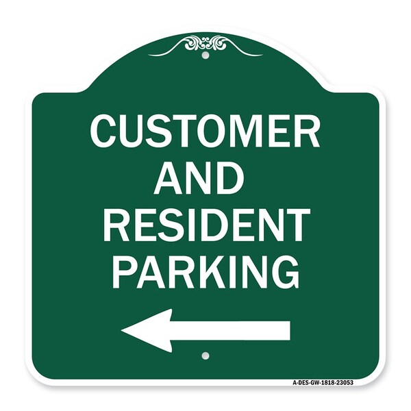 Reserved Parking Customer and Visitor Parking With Left Arrow, Green & White, A-DES-GW-1818-23053